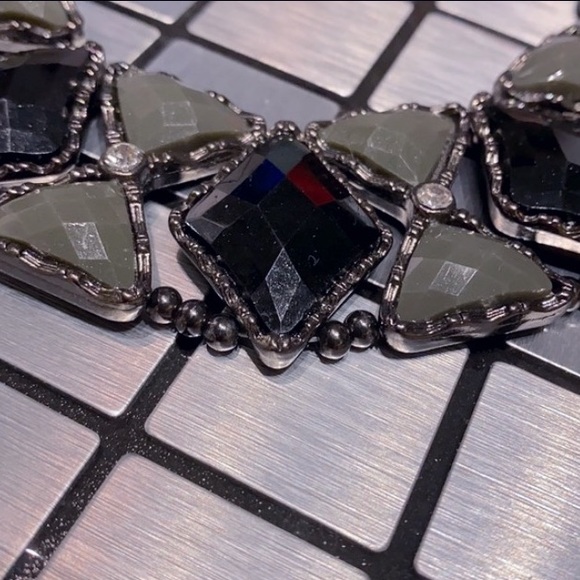 Black & Grey Statement Necklace w/ Clear Crystals!!! - Picture 2 of 6